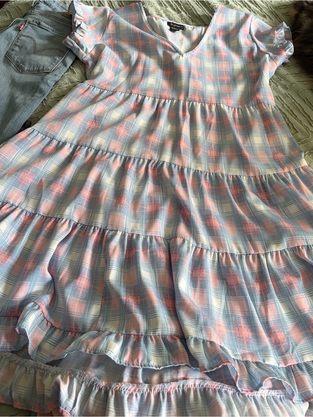 Women’s Tiered Plaid Dress in Blue and Pink — Style House